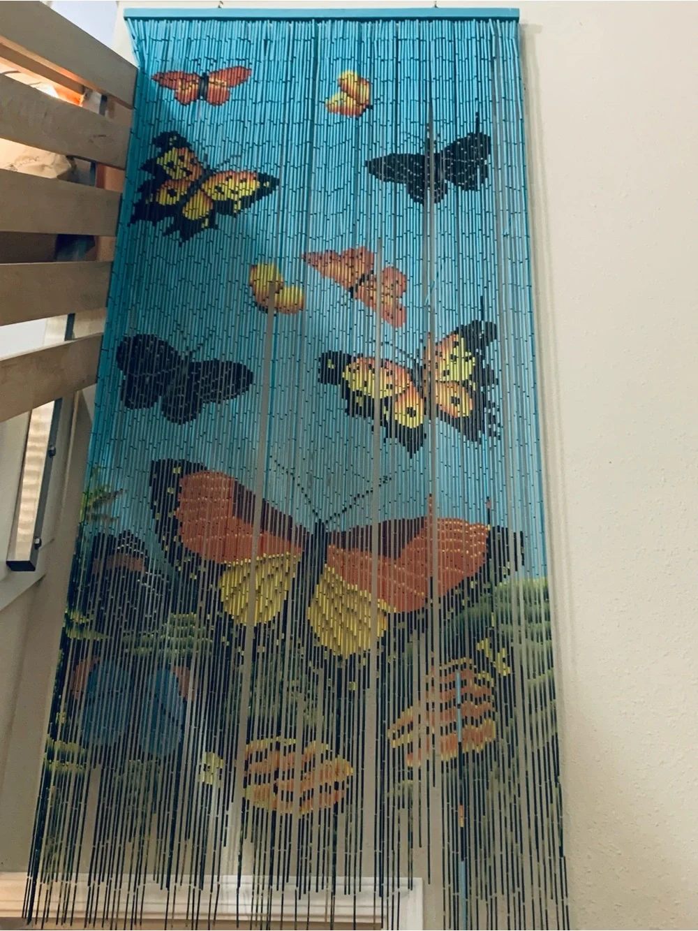 Bamboo Beaded Curtain Hand Painted- Butterflies for Doorway or Room Divider